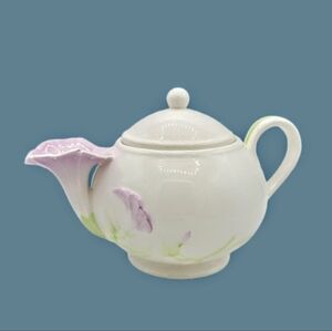 Teleflora Morning Glory Ceramic Teapot Pink Purple Floral Collectible 80s Vtg